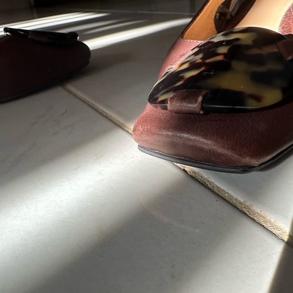 Sergio Rossi - Brown Leather Kitten Heeled Square Toe Slingbacks - Size 6 1/2 - Picture 7 of 11